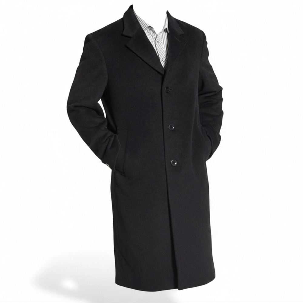 Jos A. Bank Wool Overcoat/Trench Coat - Black